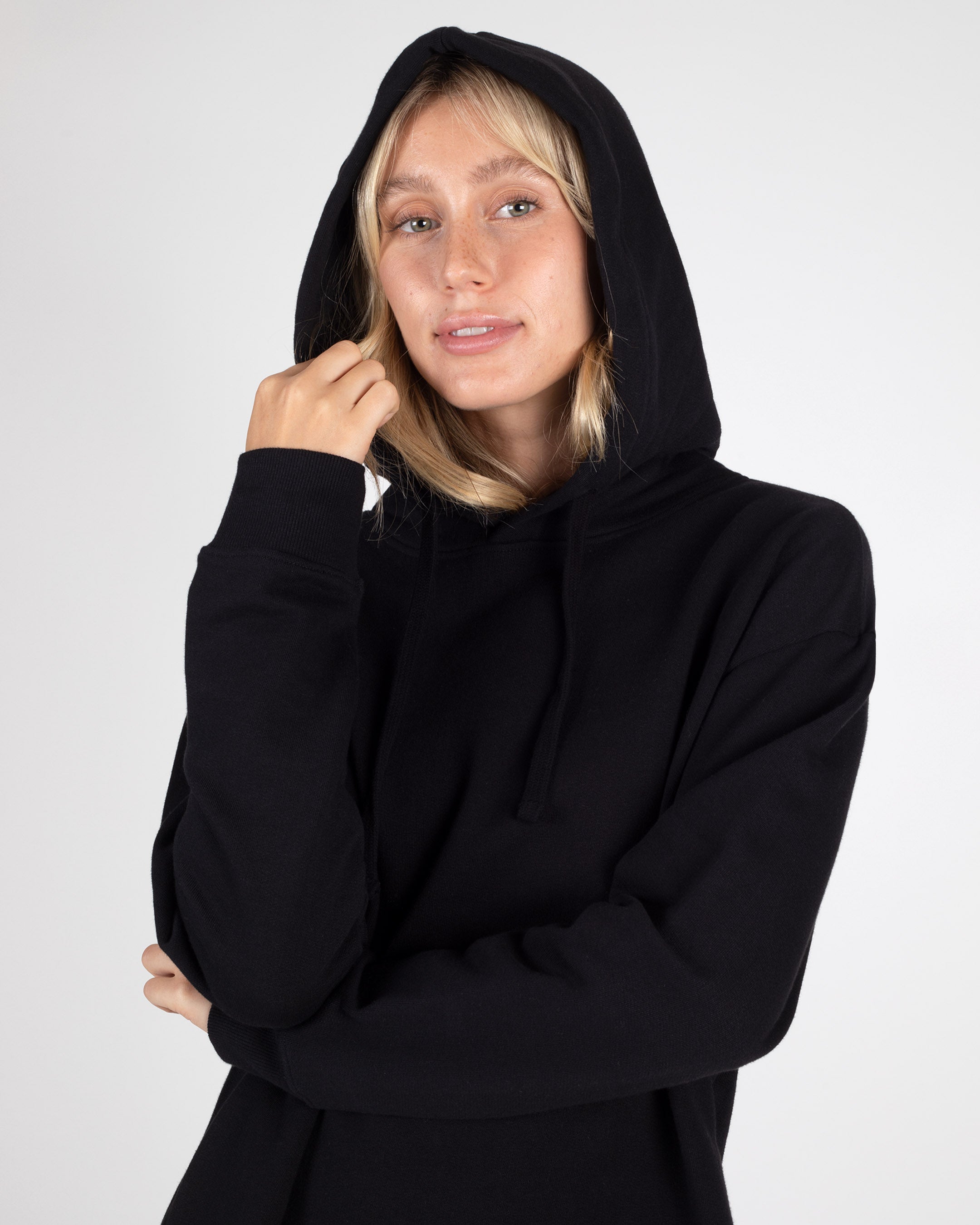 Black hooded sweatshirt dress online