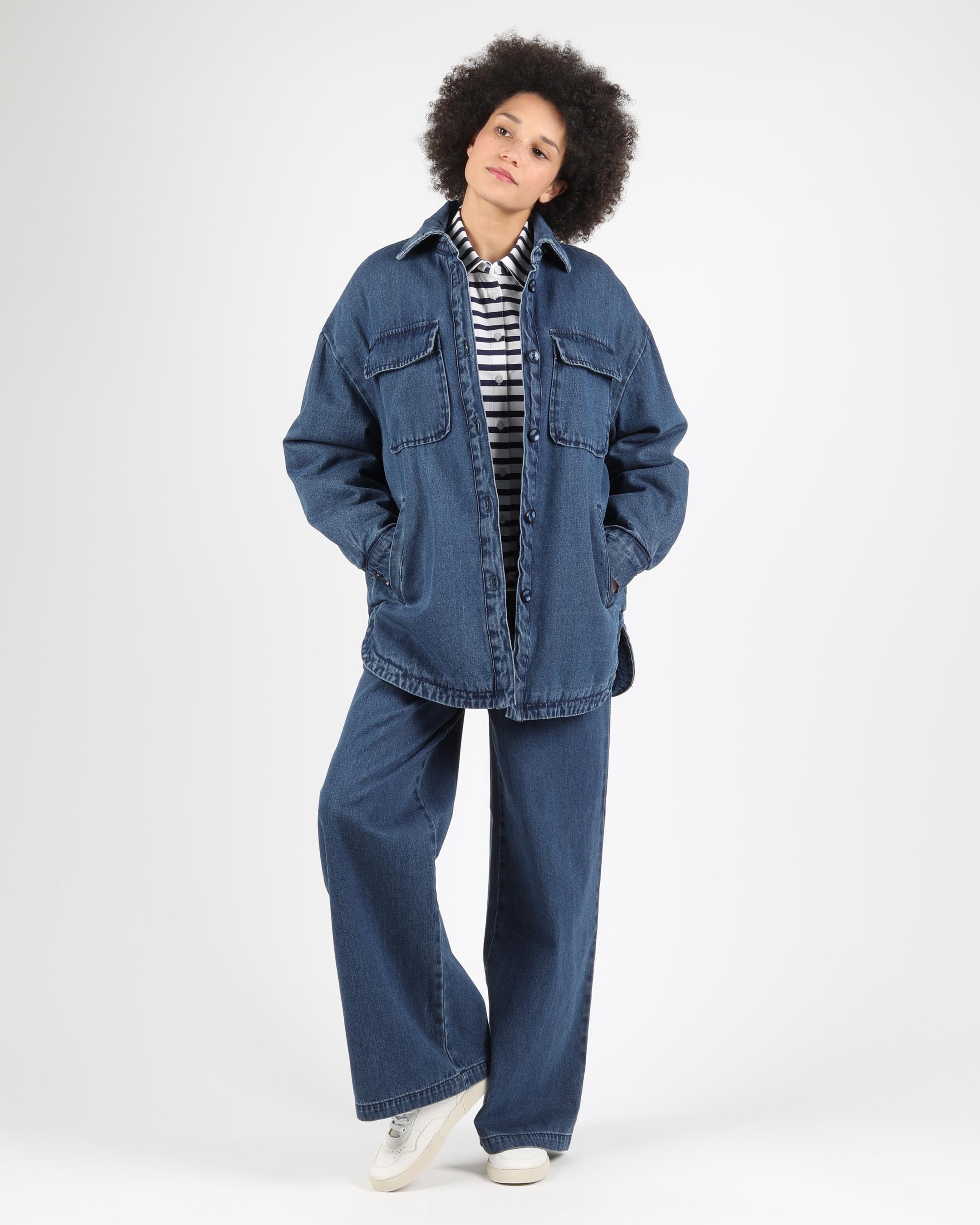 【完売品】denim over shirt jacket Denim Over Shirt with Teddy Fleece – Wemoto Studio