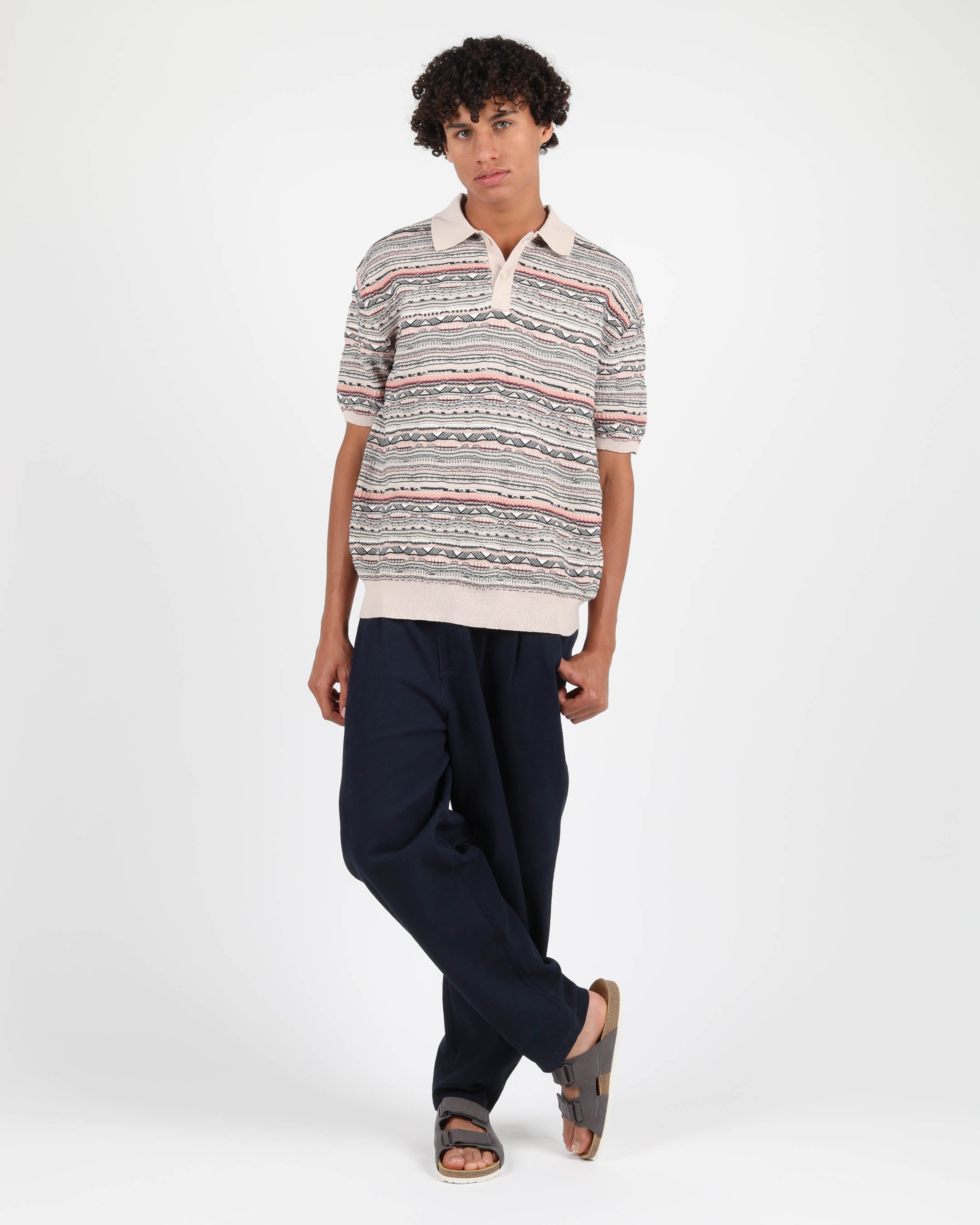 【soerte】MULTI COLLAR JACQUARD KNIT POLO Jacquard Knit Polo Shirt – Wemoto Studio