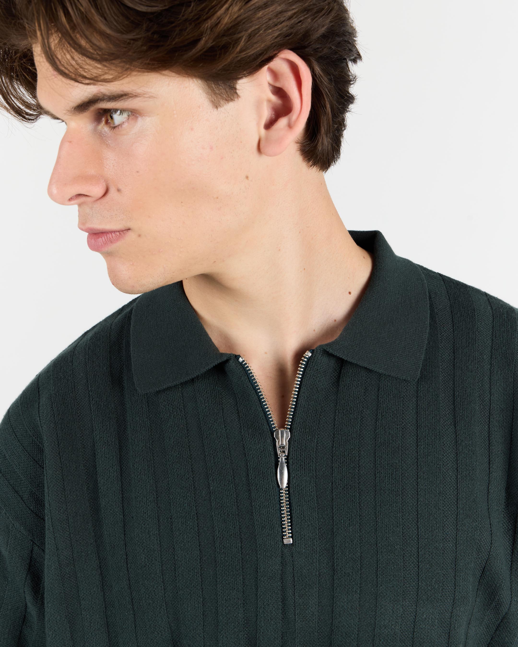 TTTMSW 26SS Zip up knit polo （GREIGE） XL Cotton Knit Zip Polo