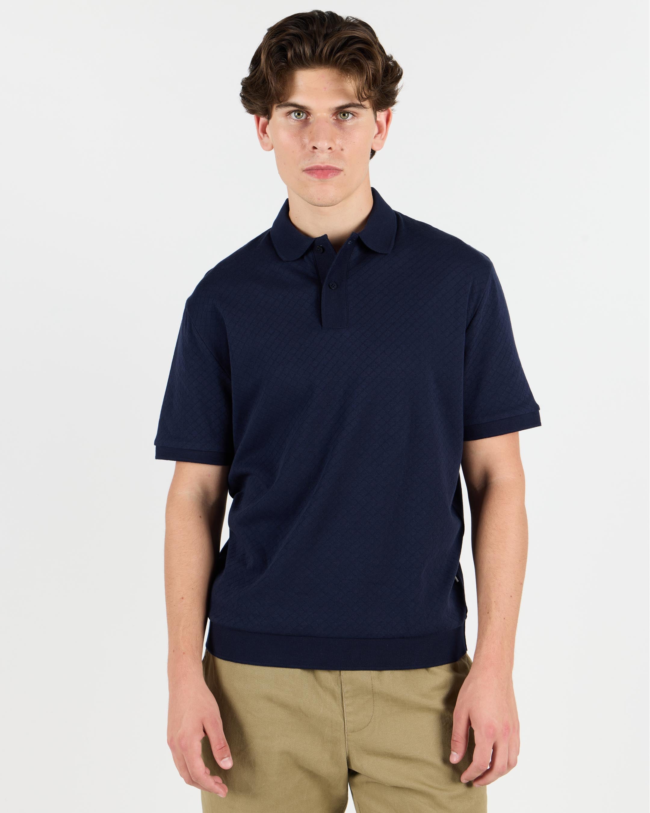 Cotton Jacquard Knit Polo Shirt – Wemoto Studio